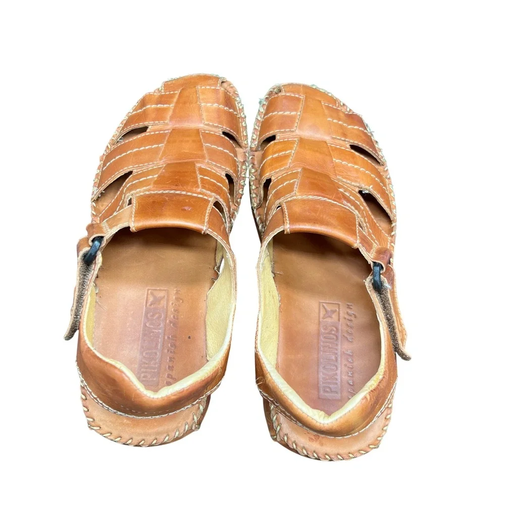 Pikolinos Mens Tarifa Tan Brown Leather Fisherman Sandals Size 43 Made in Spain